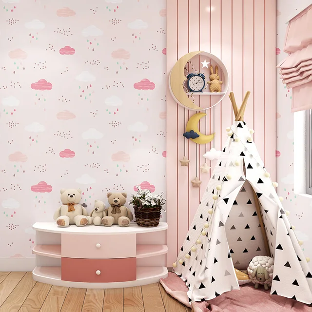Children's Room Bedroom Wallpaper Boy Princess Room Cartoon Lovely Pink  Blue Non-woven Blue Sky White Cloud Rain Wallpaper Roll - AliExpress Home  Improvement