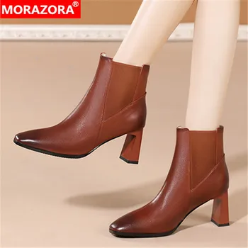 

MORAZORA 2020 New arrival fashion women boots genuine leather boots high heels square toe autumn winter ankle boots