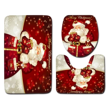 

3Pcs/Set Bathroom Christmas Decoration for Home Elk Tree Santa Claus Non-Slip Floor Mat Bath Mat Pedestal Rug Lid Toilet Cover