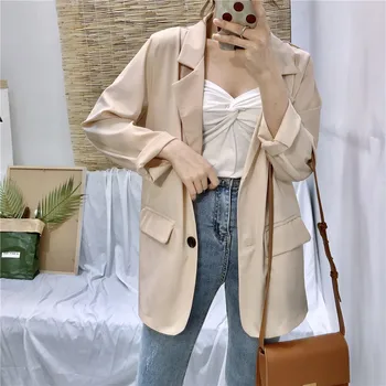 

Loose Outerwear Women Suit Jacket Solid Office Lady Womens Blazer Vintage Elegant Jacket Fashion Long Sleeve Blazers YT50300