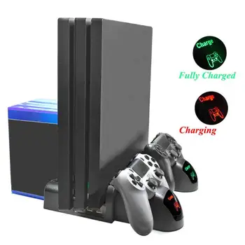 

3 in 1 Dual Charging Station Dock w/Cooling Fan for PS4/PS4 Slim/PS4 Pro LED Dlsplay Controller Charger w/Discs Storage Slots