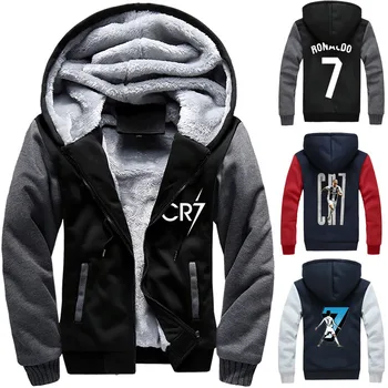 

Cristiano Ronaldo Zipper Hooded sweatshirt Men Trick Flannel Coats CR 7 Winter Warm Cotton-padded Jacket Casual Hoodies Sweater