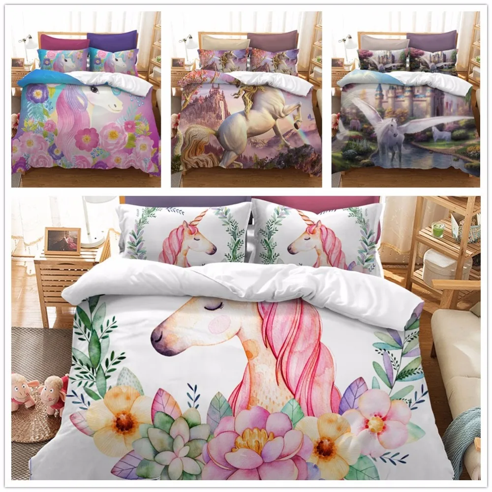 

2018 oil painting horse 3D bedding set flower US, AU, EU doubel size duvet cover set pillow European bed set 2/ 3pcs bedclothes
