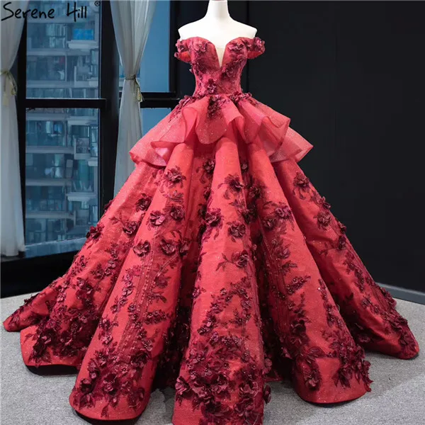 Серен Хилл последнее красное с открытыми плечами сексуальное свадебное платье дизайн ручной работы Цветы свадебное платье с жемчугом на заказ CHM66878 - Цвет: Red
