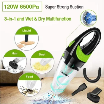 

Car Vacuum Cleaner 120W 6500PA Cordless Portable Handheld Lightweight Wet/Dry Use Air Vent Dust Collector with 4 Hose Adapters