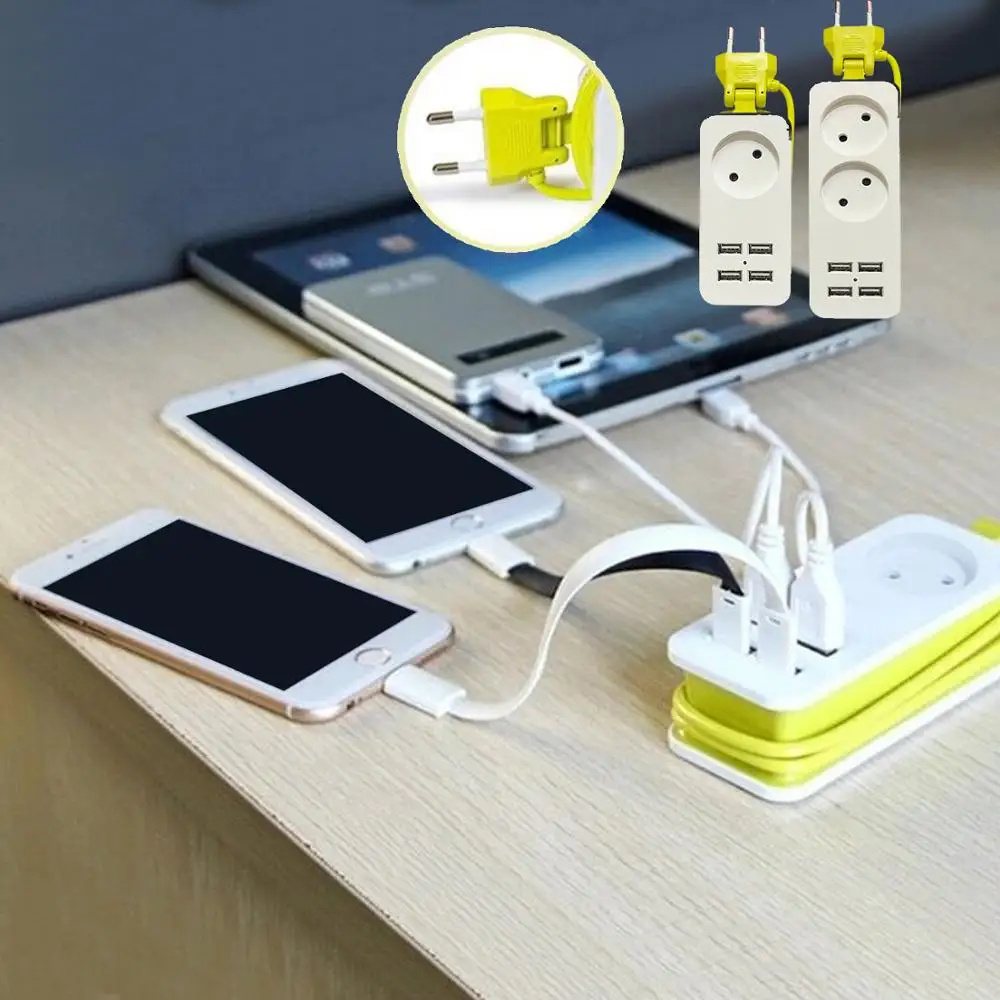 

Besegad EU Plug Power Strip 2 AC Plug Adapter 1200W Multiple 4 USB Charging Port Charger Socket 1.5m for Smartphones Tablets