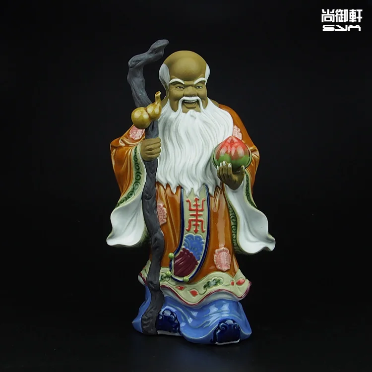 В стиле кукол Shiwan керамическая фигурка украшение мастер тонкой Gongshou Po Shou гостиная украшение для телевизора украшение домашнего интерьера - Цвет: Светло-зеленый
