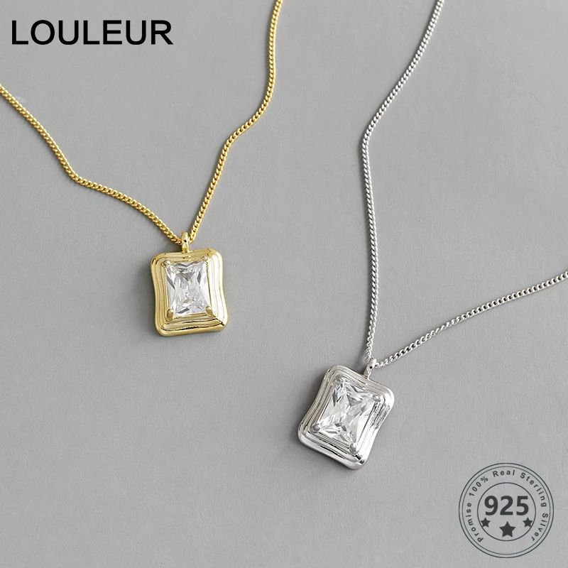 Женское Ожерелье с квадратным цирконием Louleur Серебряное ожерелье 925 пробы