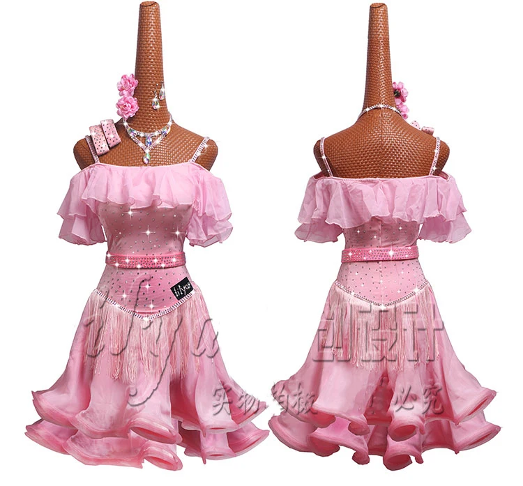 Конкурс латиноамериканских танцев платье детское платье для выступлений художественное платье для осмотра голой плеча розовое платье для завивки рыбьей кости# MD048 - Цвет: Three-piece 1