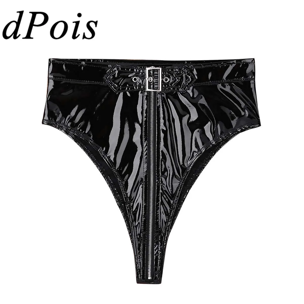 

Adult Women Sexy Latex Plug Underpants Female PVC Sissy Zipper Panties Woman String Erotic High Cut Slit Bikini Briefs Underwear