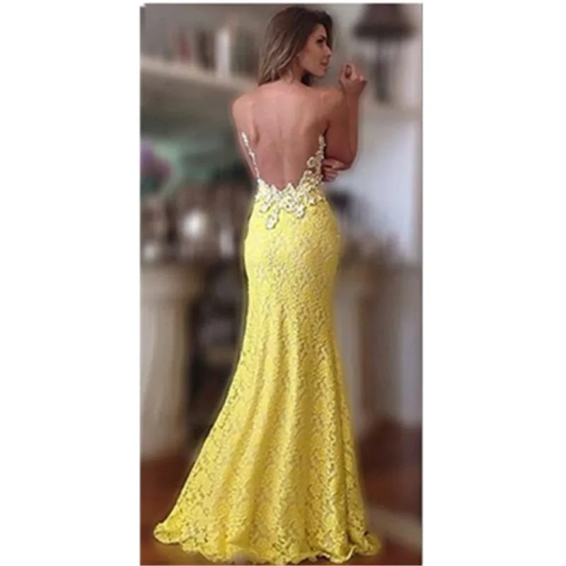 Vestidos желтое кружевное вечернее платье русалки с аппликацией и разрезом на спине, формальное женское элегантное платье на заказ