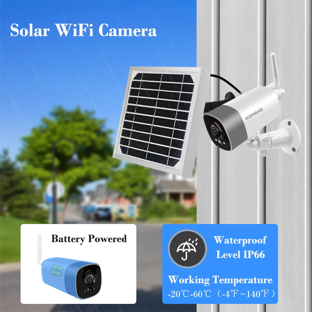 Hismaho беспроводная Wi-Fi камера с зарядкой на солнечной энергии 1080P 2MP HD наружная ip-камера видеонаблюдения Внешняя Солнечная панель