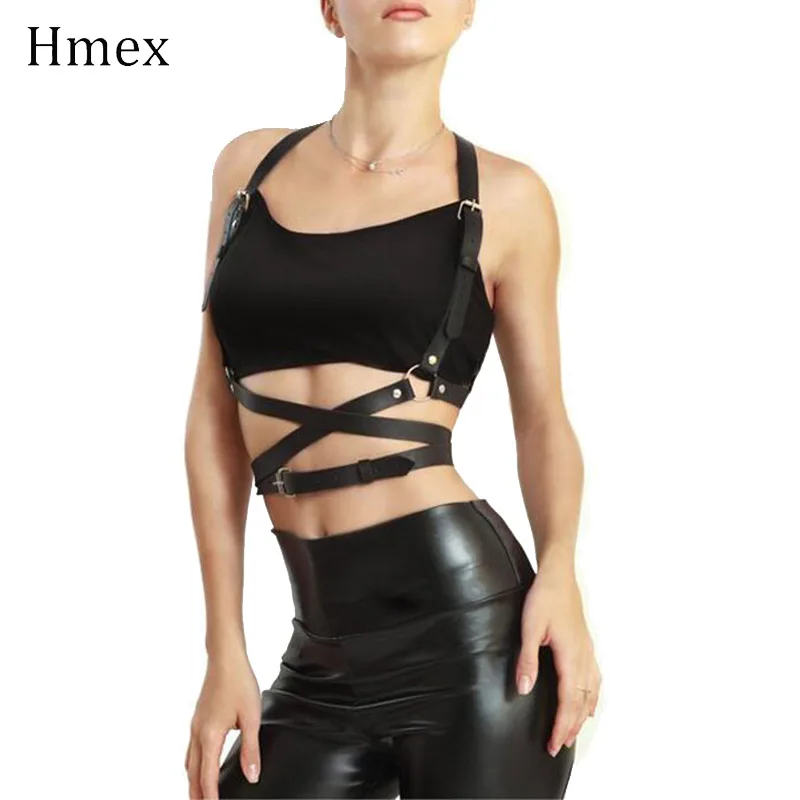 Punk Rave Women Sexy Leather Harness Straps Body Bondage Cage Sculpting Leather Waist Belt Chest Belts Slim Body Suspenders Belt