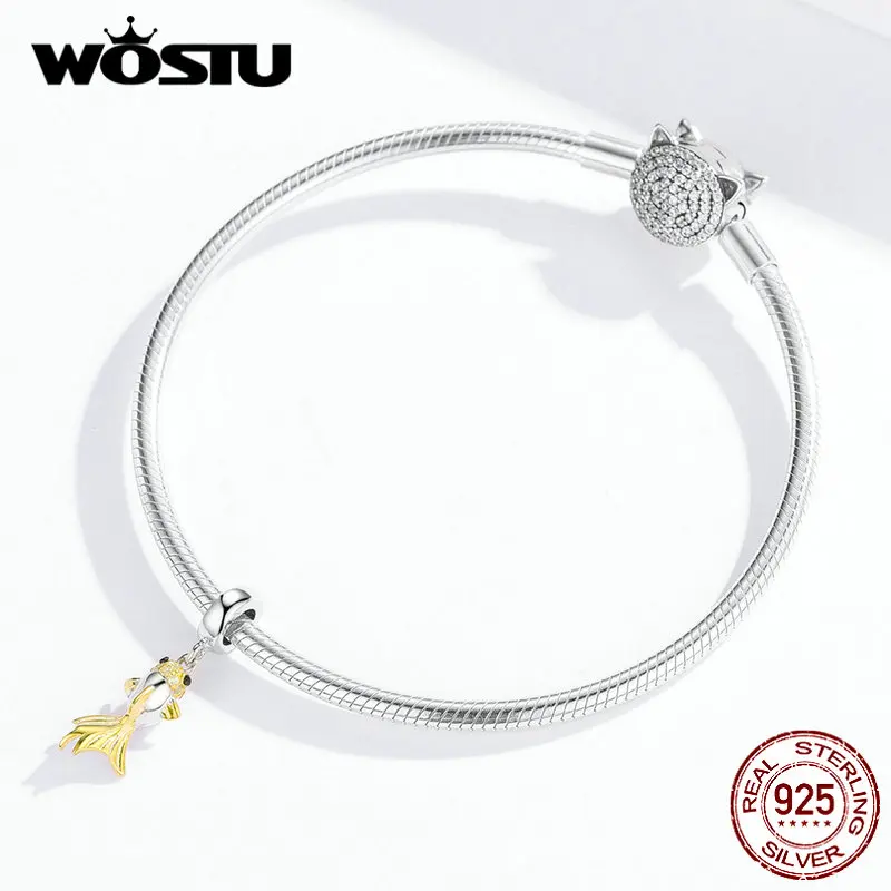 WOSTU, подлинные 925 пробы, серебряные, золотые подвески Koi, подходят к оригинальному браслету, кулон, циркониевые бусины, трендовые 925 ювелирные изделия, подарок CTC127