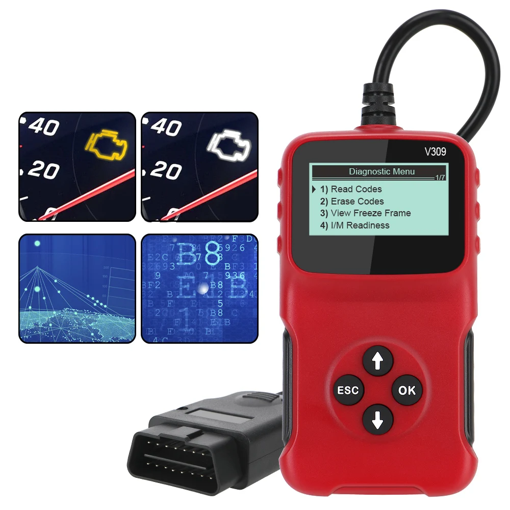 

Auto Accessories ELM 327 Plug and Play Digital Display V309 OBD2 Code Reader OBD 2 Scanner OBDII Car Diagnostic Tool