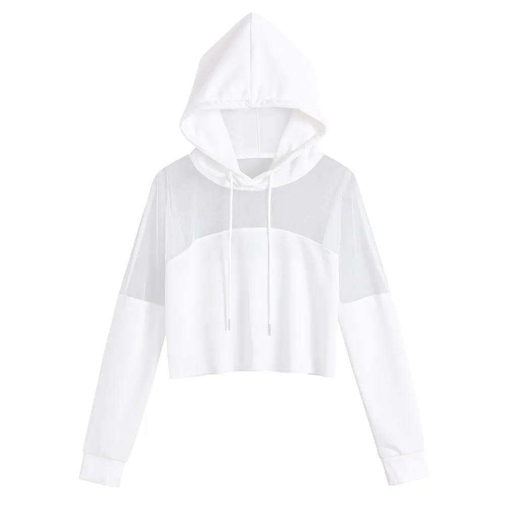 White Женская толстовка с капюшоном, большие размеры, Boho, одноцветная блузка, рубашка с длинным рукавом и капюшоном, женский укороченный топ с капюшоном, Sudaderas - Цвет: White