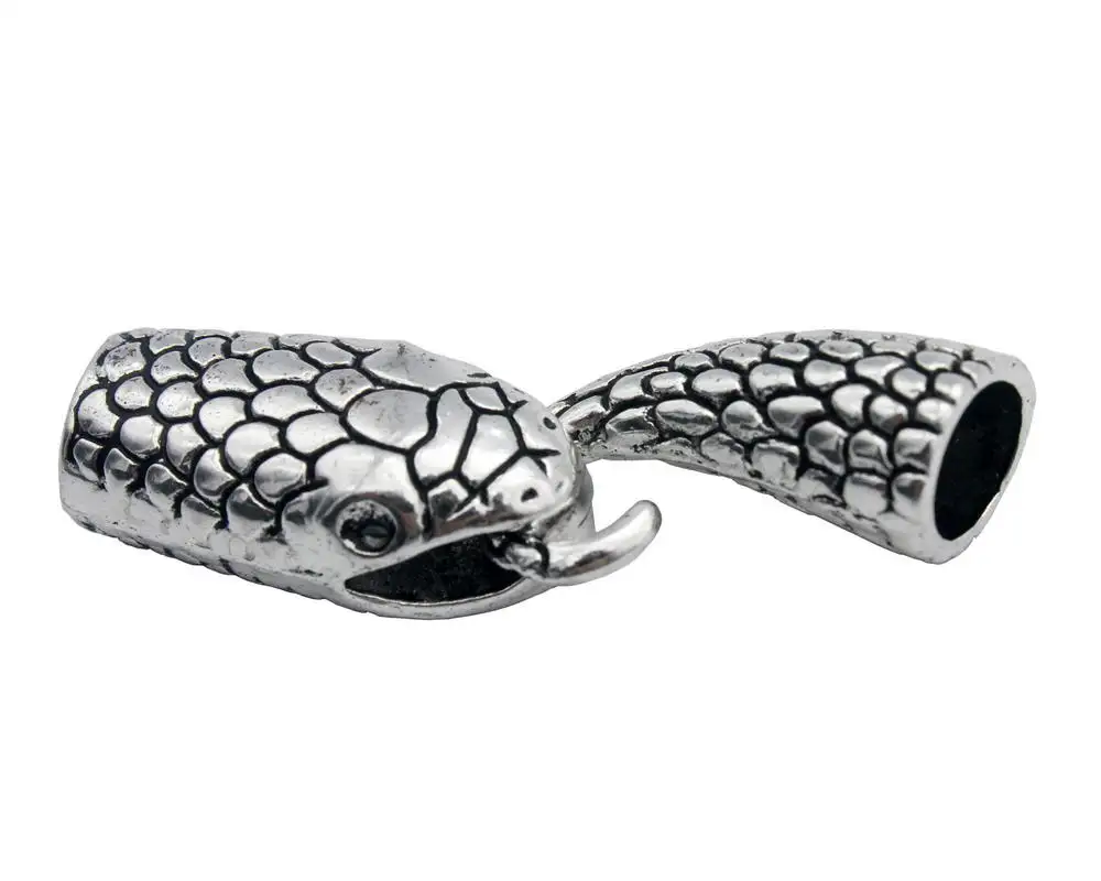 2 комплекта 7 мм круглое отверстие Антикварная Серебряная Змея голова амулет с