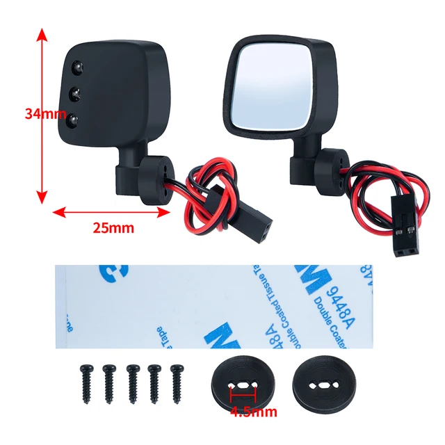 YEAHRUN RC Car Rearview Lens with LED Lights for 1/10 Axial SCX10 RC Crawler Car Rearview Mirror Simulated Decorations Parts