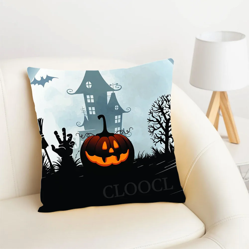 

HX Halloween Pillow Case Moonlit Castle Pumpkin Halloween Polyester Zipper Cushion Cover Festival Party Home Textile