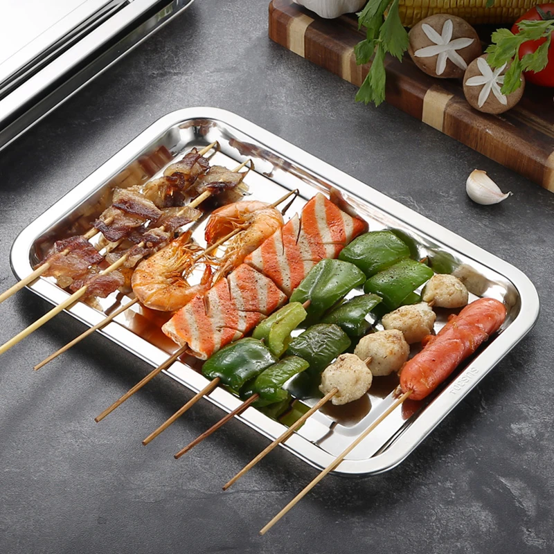 Description Picture 6 of itemStainless Steel Deep Storage Tray Food BBQ Plates Steamed Dishes Service Pan Kitchen Pastry Baking Tools