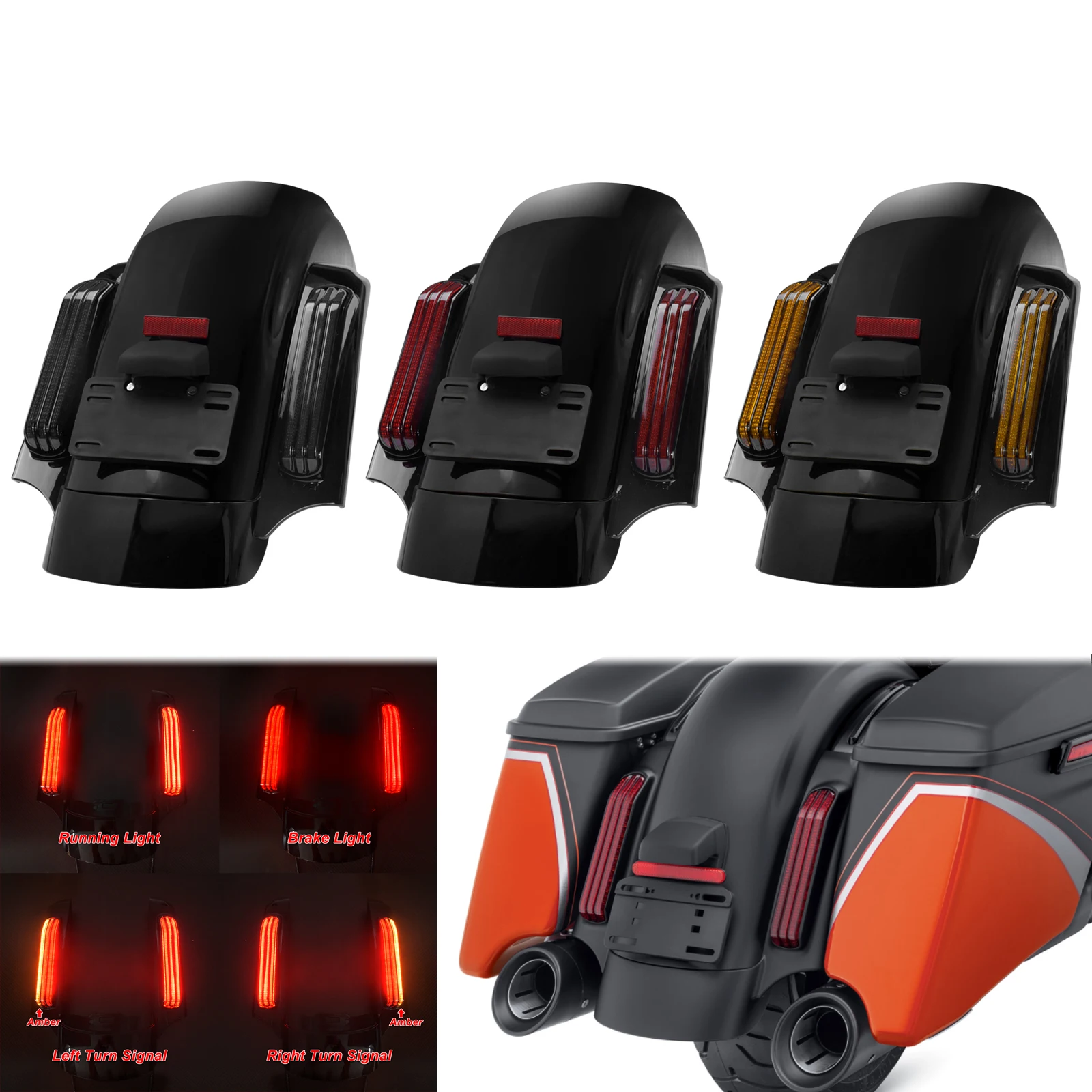 Parafango Posteriore Per Harley Touring Con LED - Indicatori E Luce Freno