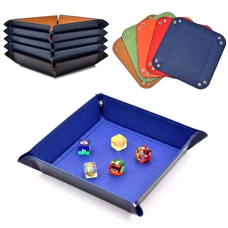 Storage Tray Storage Box Foldable Dice Tray Box PU Leather Folding Square Tray for Dice Table Games Key Wallet Coin Storage Box Trays Desktop Organizer