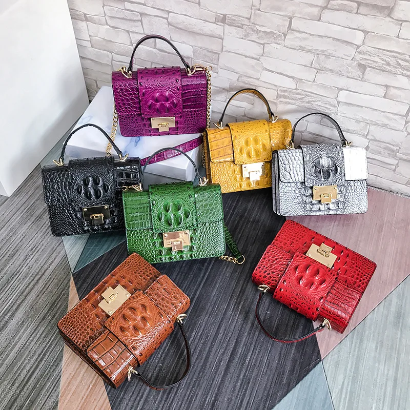 

2019 New Style Crocodile Pattern Stereo Stereotypes Square Sling Bag Lock Claw Printed Shoulder WOMEN'S Bag