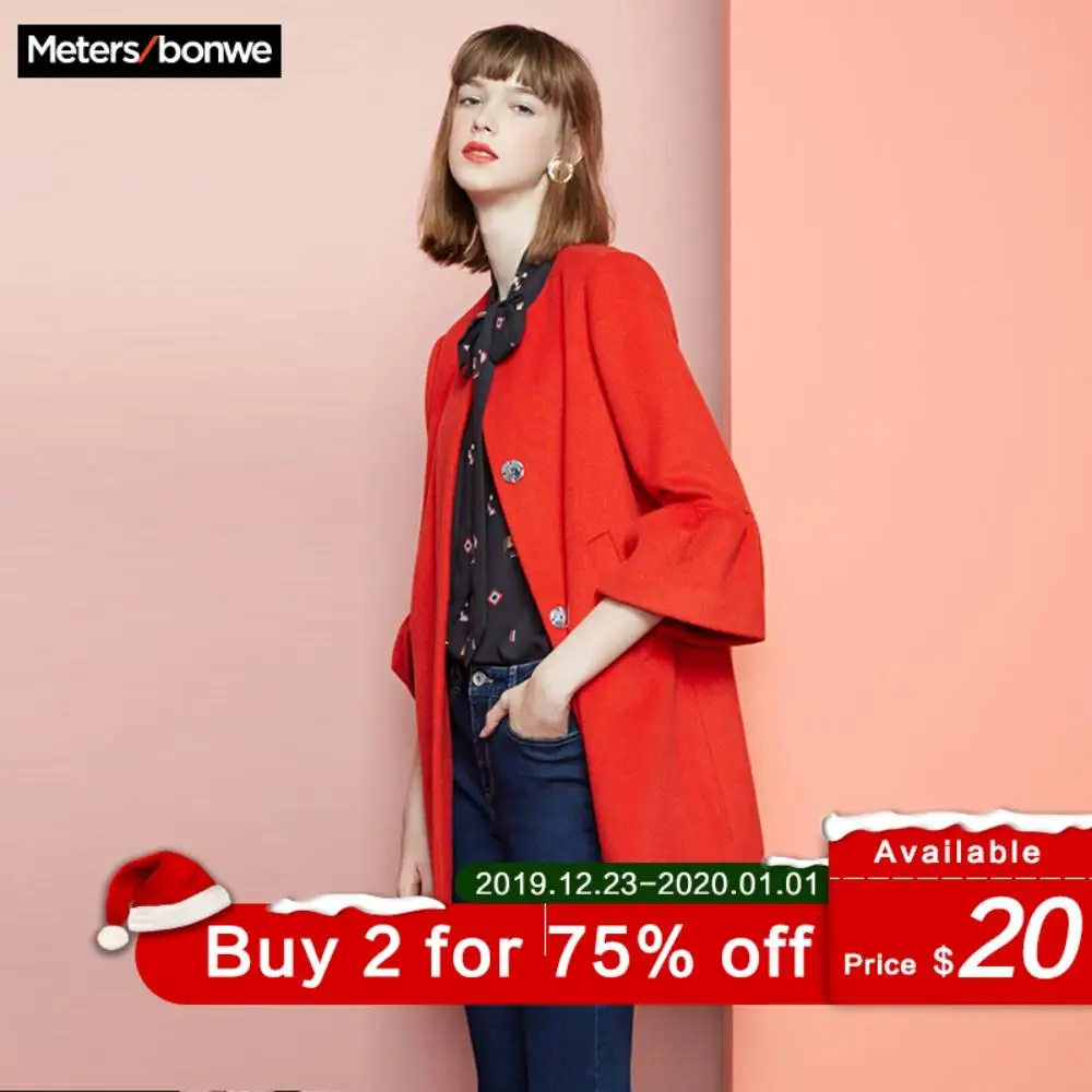  Metersbonwe 2019 Women Coat outerwear winter clothing Flare Sleeve Coat fashion warm woolen blends 