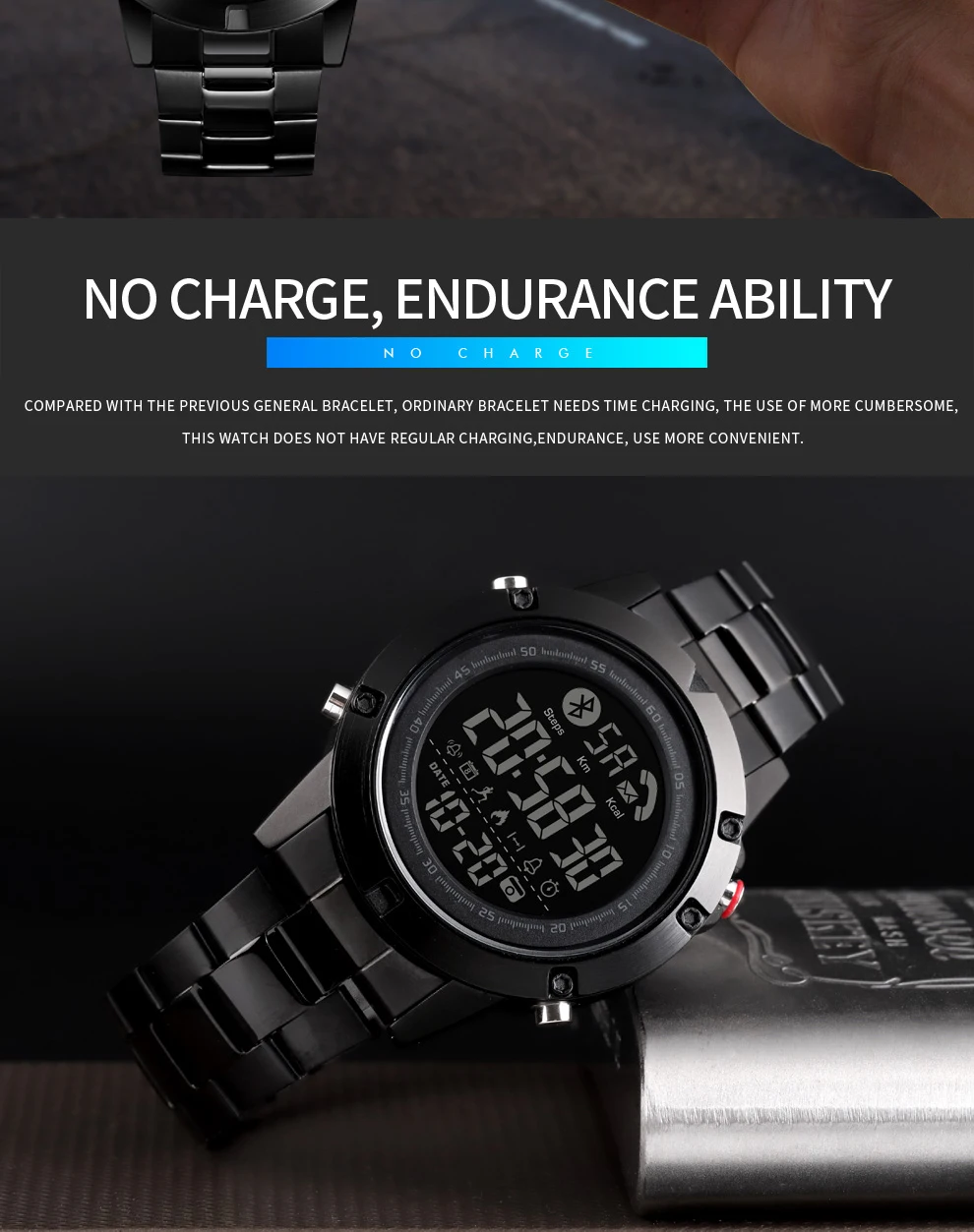 SKMEI Smart Bluetooth Creative Fashion Sports Wrist Watch Men Steel Strap Calorie Pedometer Remote Camera Digital Watches