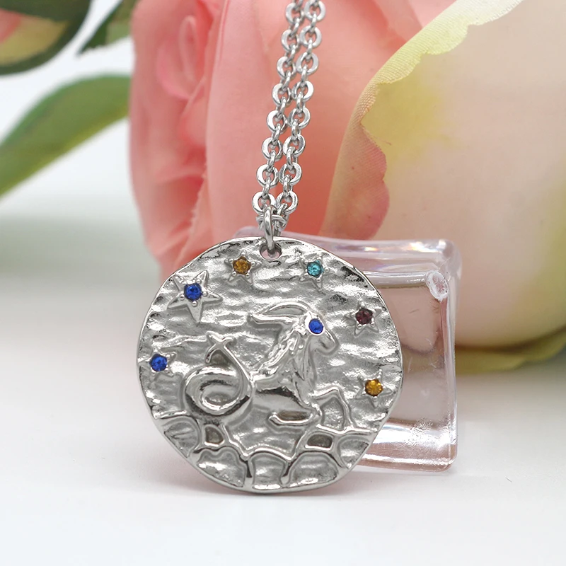 silver Capricorn KLDY Twelve созвездия колье для женщин нержавеющая сталь Зодиак ожерелье подвеска серебряная с золотом цепь ожерелье - Окраска металла: silver Capricorn