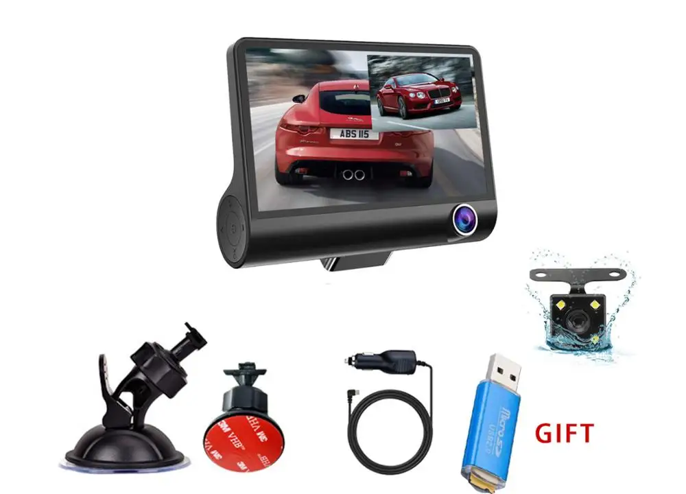 Новинка, 3 камеры s, Автомобильный видеорегистратор, камера s 4,0 дюймов, Full HD 1080 P, широкоугольный двойной объектив с камерой заднего вида, видеорегистратор, автомобильная камера - Название цвета: with camera
