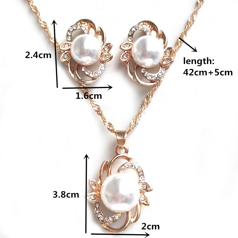 Simulated Pearl Jewelry Sets Fashion Gold Silver Color Geometric Crystal Choker Statement Necklace Earring Women Wedding Jewelry