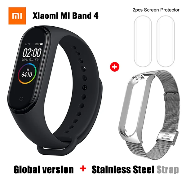 Original Xiaomi Mi Band 4 Smart Wristband 3 Color AMOLED Screen Mi Band 4 Global version Heart Rate Fitness Music Bracelet - Цвет: GB add Metal Strap 3