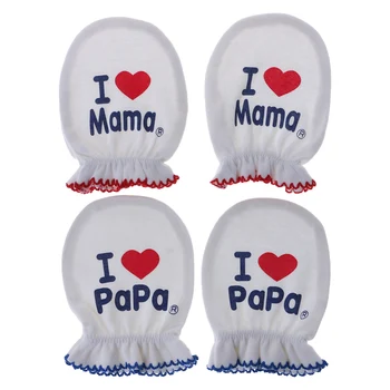 

2 Pairs/Set Baby Gloves Anti Scratching Face Prevent Bite Hands Soft Blend Cotton Newborn Supplies I Love Papa Mama Creative Boy