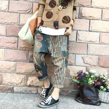 Женские Мешковатые джинсовые штаны с низким шаговым швом, лоскутные джинсы-шаровары с принтом в стиле хип-хоп, уличные танцевальные ковбойские брюки, бойфренды, r2274