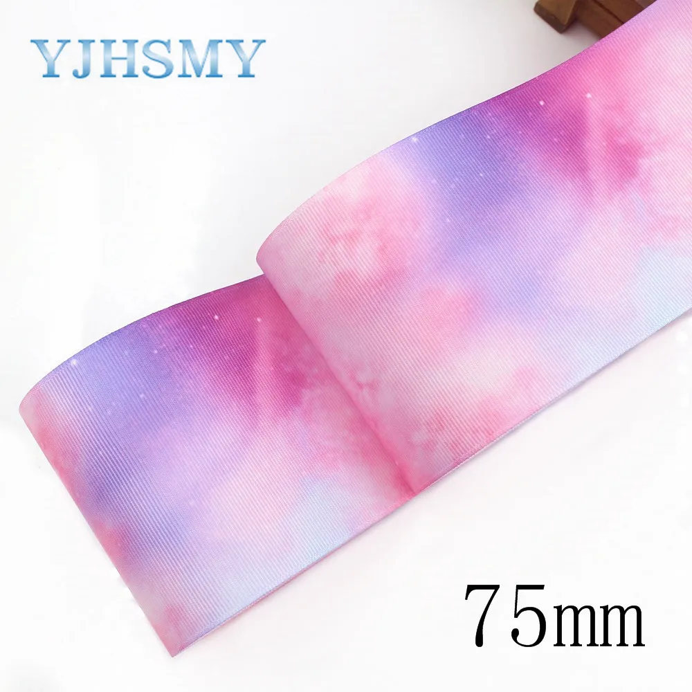 

YJHSMY I-191015-2456,10 ярдов 75 мм цветное звездное небо термопечать ленты grosgrain, Одежда DIY материалы ручной работы