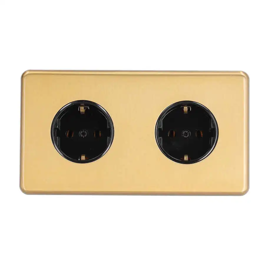 German Style Double Plug Socket Wire Drawing Stainless Steel Panel Double  Plug Socket 250V16A|Electrical Sockets| - AliExpress