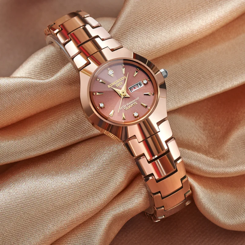 

Hot Selling Tungsten Steel Color COUPLE'S Watch Luminous Double Calendar Quartz Watch Men's WOMEN'S Steel Belt Watch Hot Models