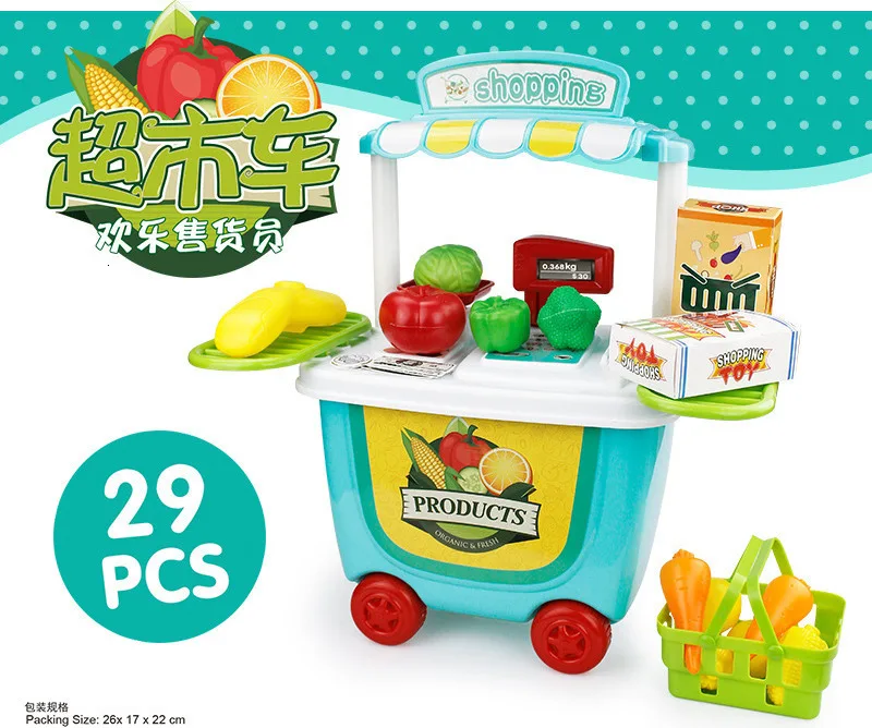 Children Pretend Play 34pcs/Set Trolley House Booth Educational Toy Super Funny Mini Role Play Toys Kitchen Workbench Bauble