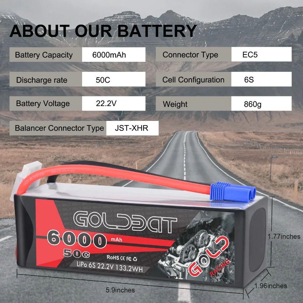 GOLDBAT 6S 6000mAh 22,2 V 50C LiPo RC Батарея с EC5 Plug and XT90 Разъем для RC автомобиль грузовик радиоуправляемая автомодель трагги RC Heli RC самолет Drone