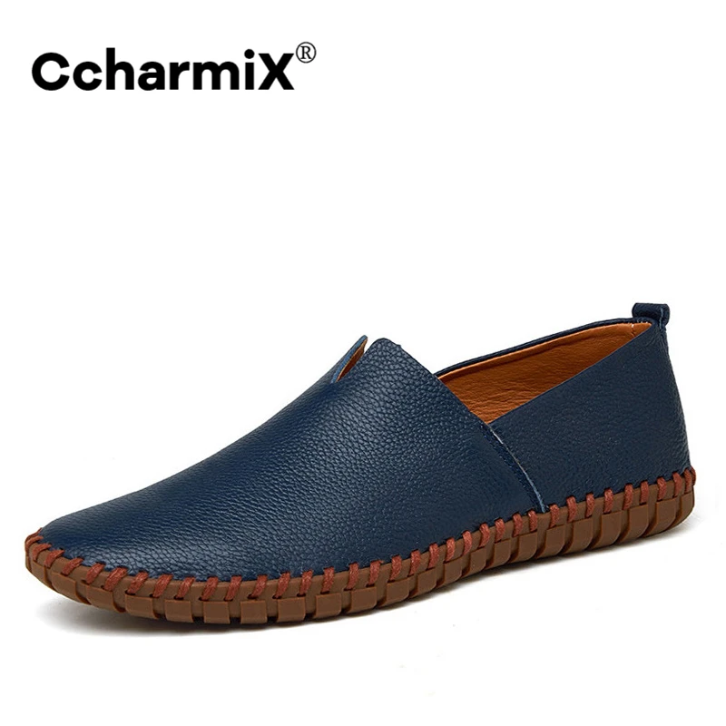 Mens Loafers Shoe Moccasins Slip-On Blue Ccharmix Fashion Boat 38--47 Handmade Plus-Size