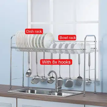 

New High Quality Stainless Steel Dishes Rack Dual Sink Drain Rack Multi-use Home Kitchen Organizer Rack Dish Shelf Sink Dry Rack