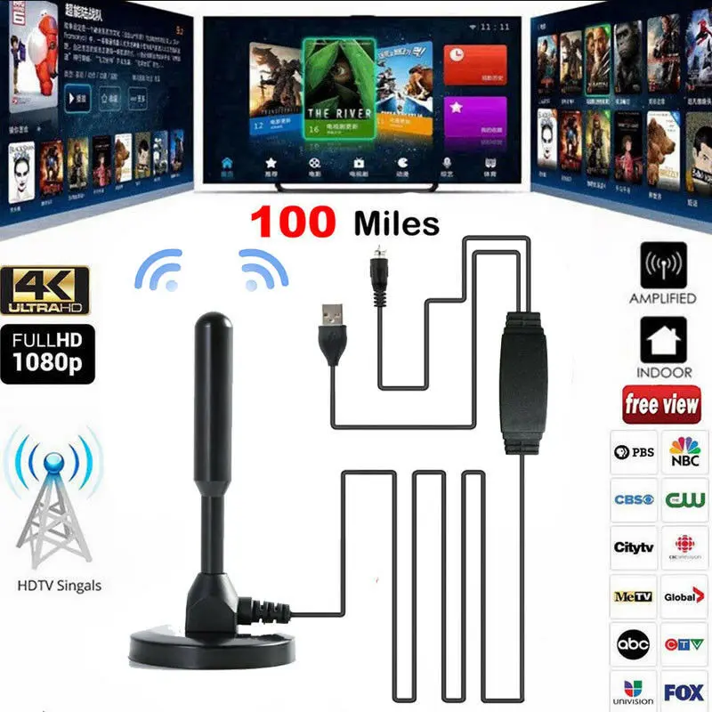 100 Миля Диапазон антенна ТВ цифровая HD 4K антенна цифровая внутренняя HD ТВ 1080P