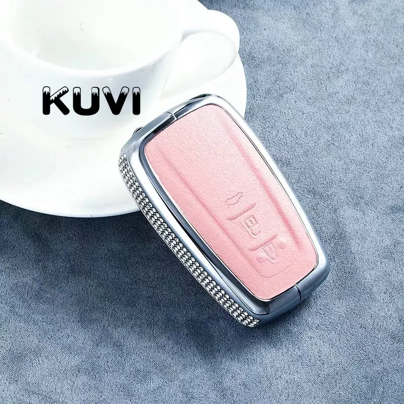 Розовый Роскошный кожаный чехол для ключей из сплава с бриллиантами для Toyota Camry CHR Prius Corolla RAV4 с 3 кнопками, чехол без ключа - Название цвета: Розовый