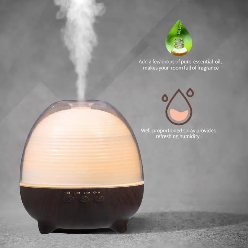 

600ML Wood Grain Household Aroma Diffuser Large Amount Of Fog Desktop Colorful Lighting Humidifier Bedroom Ultrasonic Atomizer