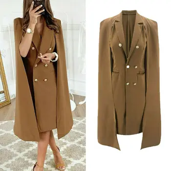 

Coffee Color Elegant Blazer Feminino Women OL Solid Long Sleeve Blazer Notched Collar Coat Long Jacket Female Outerwear