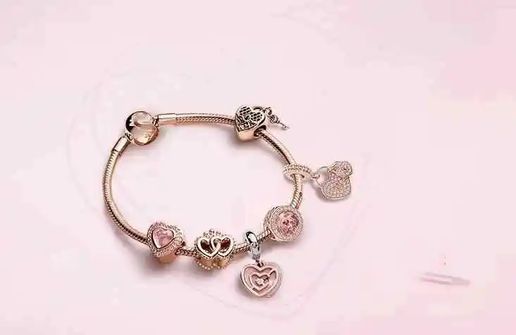 

Kristie Store High Quality 1:1 100% 925 Pure Silver Rose Gold Powder Heart Printing Bracelet Free Of Charge