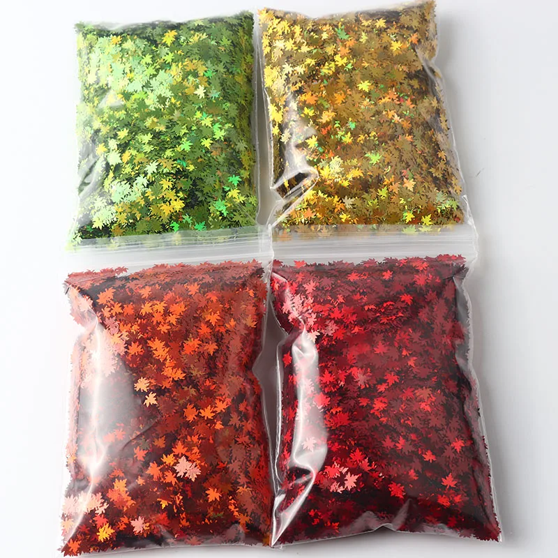 50g Holographic Maple Leaf Nail Art Sequin Laser 3D Mirror Glitter Nail Stickers Autumn Art Design Stickers Decoration