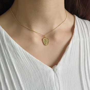 

S925 Sterling Silver Abstract face Portrait Short Pendant Necklace Gold Filled Necklace