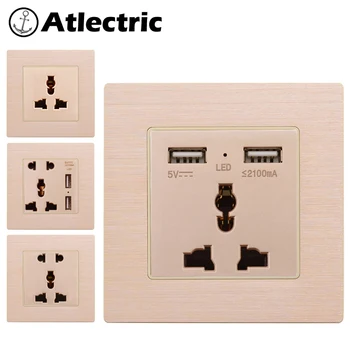 

Atlectric USB Wall Socket Universal Multi-function Socket Aluminum Panel Power Socket Enchufe Pared For Mobile Outlet